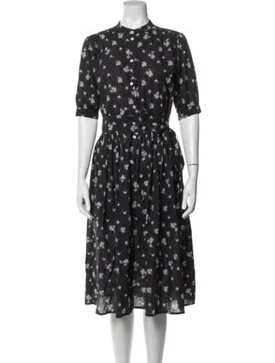 Pre-owned Warm Floral Print Midi Length Dress In Blue