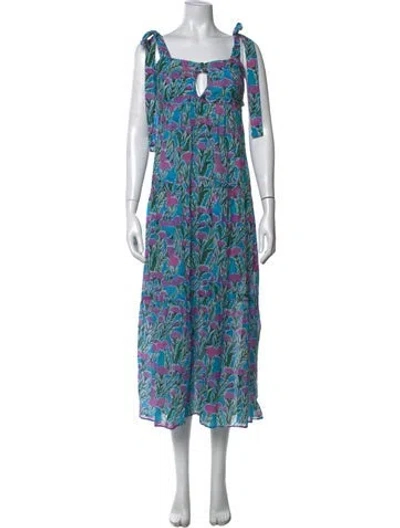 Pre-owned Warm Floral Print Midi Length Dress In Blue