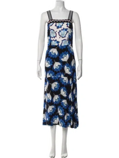 Pre-owned Warm Floral Print Midi Length Dress In Blue