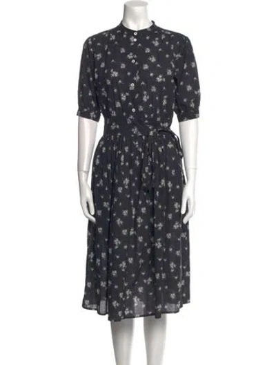 Pre-owned Warm Floral Print Midi Length Dress In Gray