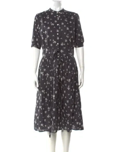 Pre-owned Warm Floral Print Midi Length Dress In Gray