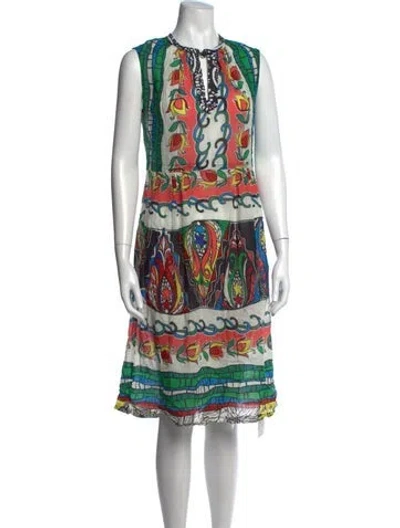 Pre-owned Warm Floral Print Midi Length Dress In Green