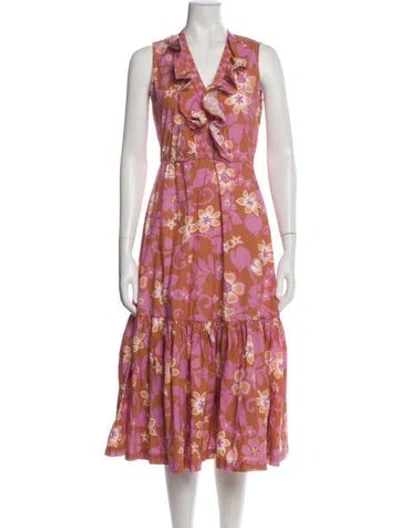 Pre-owned Warm Floral Print Midi Length Dress In Multi