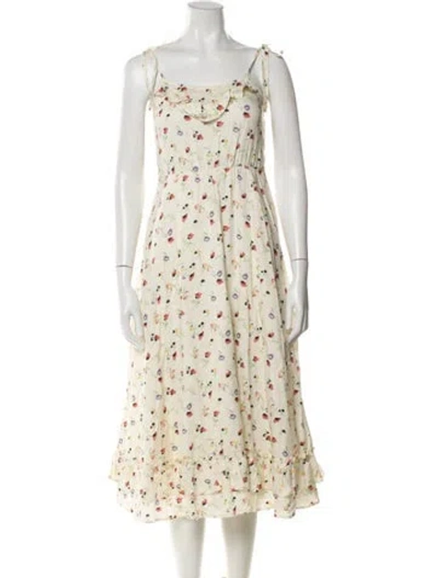Pre-owned Warm Floral Print Midi Length Dress In Neutral