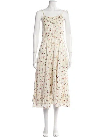 Pre-owned Warm Floral Print Midi Length Dress In Neutrals