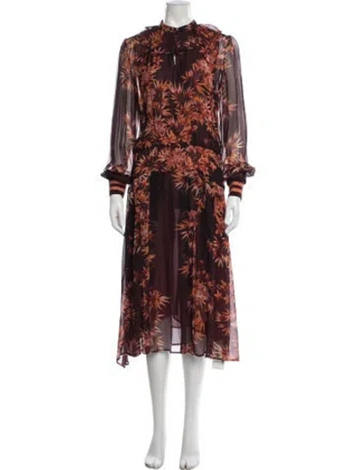 Pre-owned Warm Floral Print Midi Length Dress In Orange