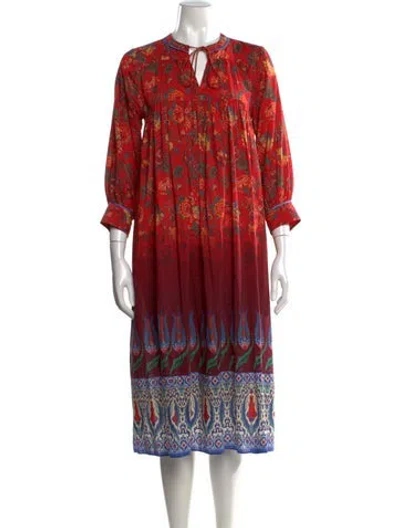 Pre-owned Warm Floral Print Midi Length Dress In Red