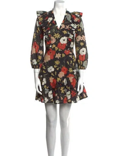 Pre-owned Warm Floral Print Mini Dress In Black
