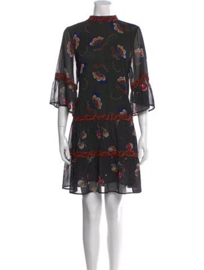 Pre-owned Warm Floral Print Mini Dress In Blue