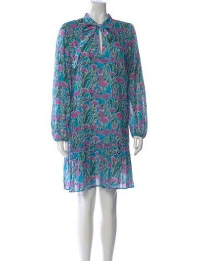 Pre-owned Warm Floral Print Mini Dress In Blue