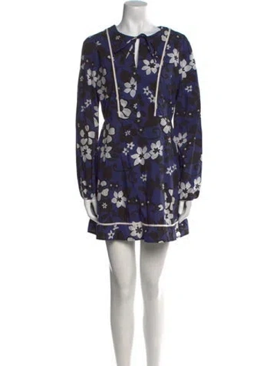 Pre-owned Warm Floral Print Mini Dress In Blue