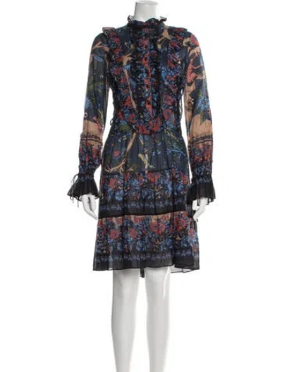 Pre-owned Warm Floral Print Mini Dress In Blue