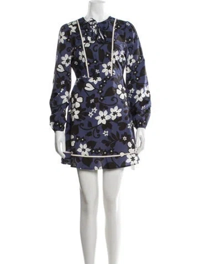 Pre-owned Warm Floral Print Mini Dress In Blue