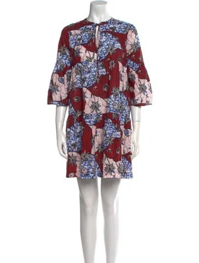 Pre-owned Warm Floral Print Mini Dress In Red