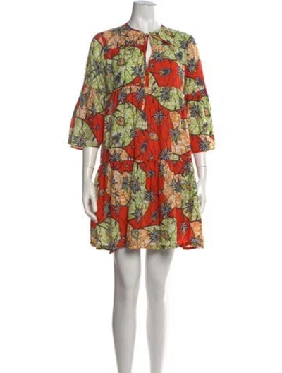 Pre-owned Warm Floral Print Mini Dress In Red