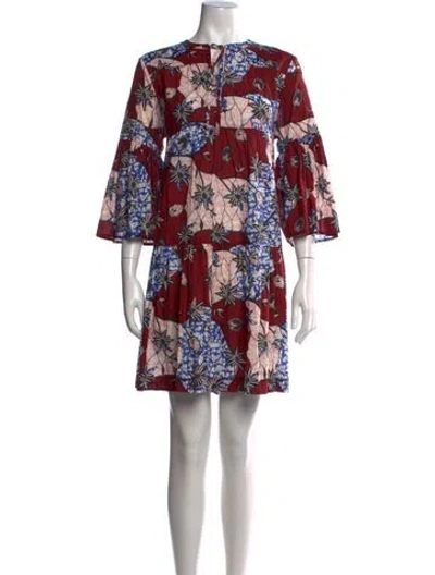 Pre-owned Warm Floral Print Mini Dress In Red
