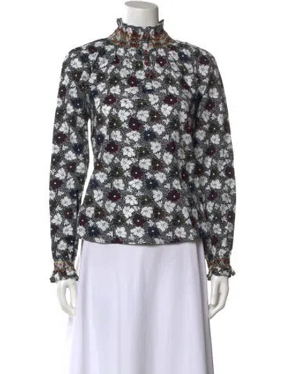Pre-owned Warm Floral Print Mock Neck Blouse In Multi
