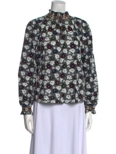 Pre-owned Warm Floral Print Mock Neck Blouse In Multi
