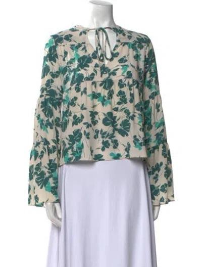 Pre-owned Warm Floral Print Scoop Neck Blouse In Neutral