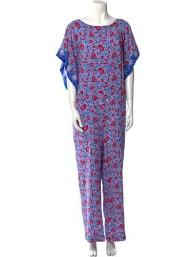 Pre-owned Warm Floral Print Scoop Neck Jumpsuit In Purple