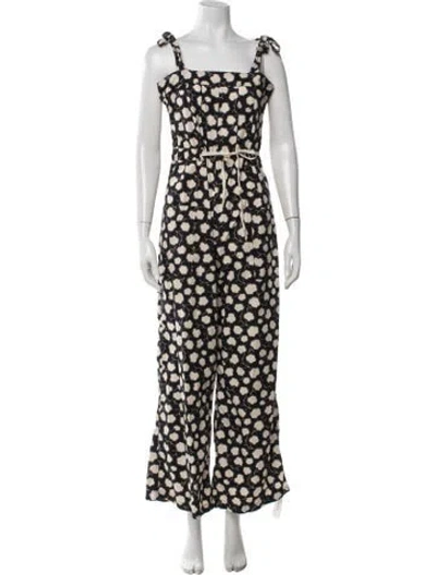 Pre-owned Warm Floral Print Square Neckline Jumpsuit In Black