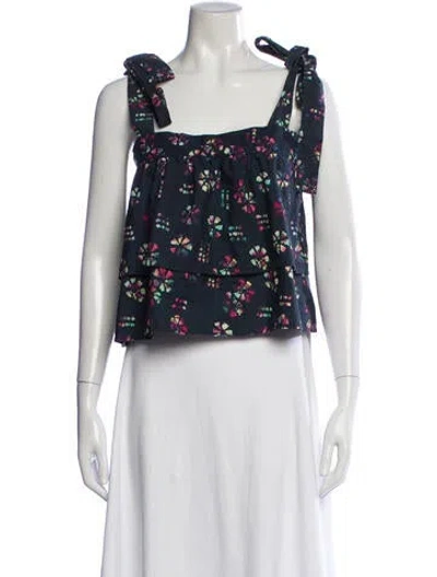 Pre-owned Warm Floral Print Square Neckline Top In Neutrals