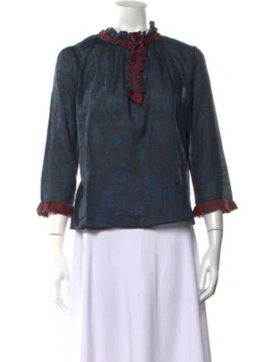 Pre-owned Warm Floral Print Tie Neck Blouse In Multi