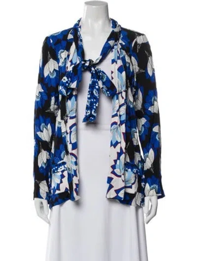 Pre-owned Warm Floral Print Tie Neck Top In Multi