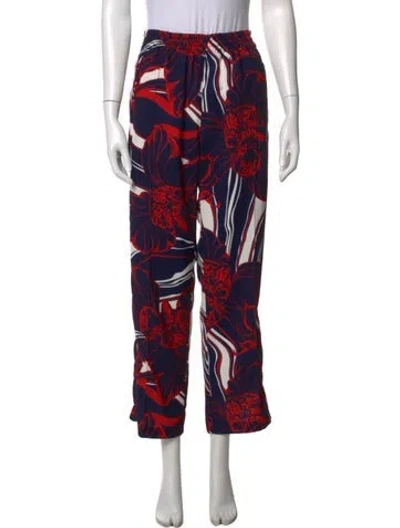 Pre-owned Warm Floral Print Wide Leg Pants In Blue/red