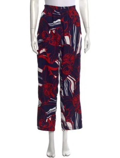 Pre-owned Warm Floral Print Wide Leg Pants In Blue/red