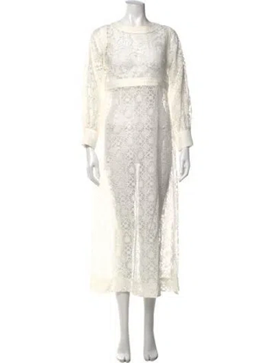 Pre-owned Warm Lace Pattern Long Dress In White