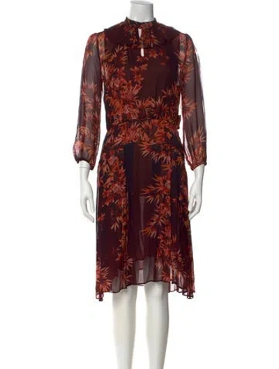 Pre-owned Warm Linen Midi Length Dress In Burgundy