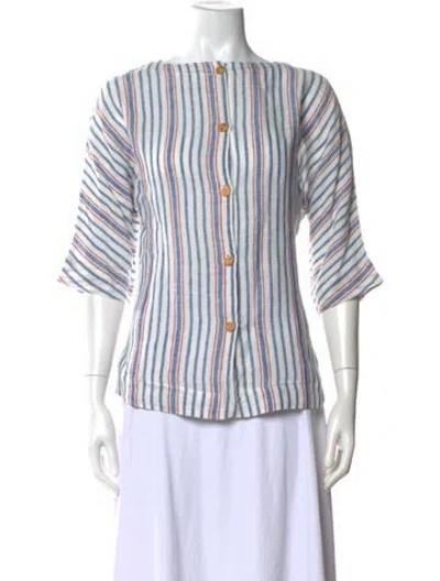 Pre-owned Warm Linen Striped Blouse In Blue