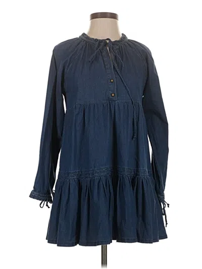 Pre-owned Warm Long Sleeve Top Blue Ruffles Neckline Tops
