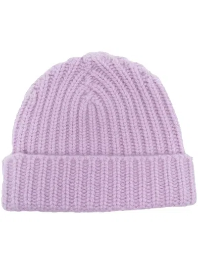 Warm-me Chunky-knit Cashmere Beanie In Purple