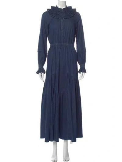 Pre-owned Warm Mock Neck Long Dress In Blue