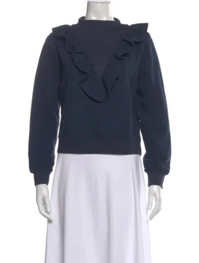 Pre-owned Warm Mock Neck Long Sleeve Sweatshirt In Blue