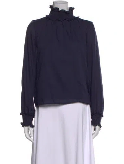 Pre-owned Warm Mock Neck Long Sleeve Top In Blue