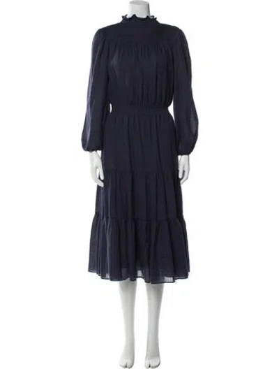 Pre-owned Warm Mock Neck Midi Length Dress In Blue