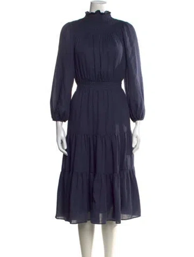 Pre-owned Warm Mock Neck Midi Length Dress In Blue