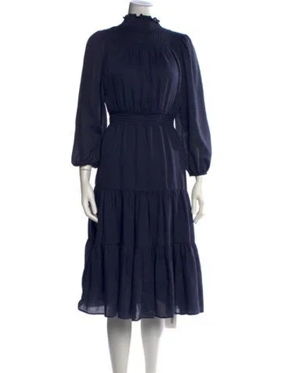 Pre-owned Warm Mock Neck Midi Length Dress In Blue