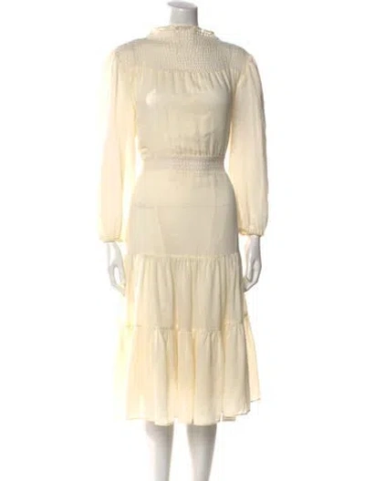Pre-owned Warm Mock Neck Midi Length Dress In Neutral