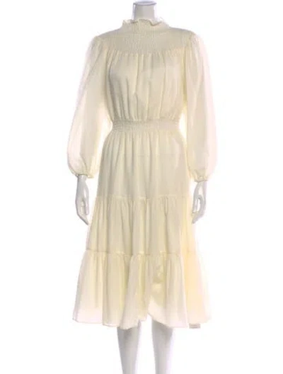 Pre-owned Warm Mock Neck Midi Length Dress In Neutral