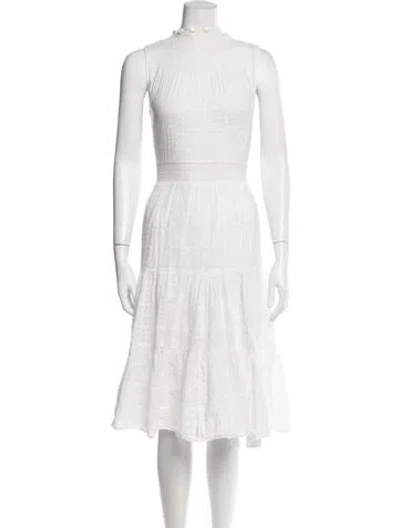 Pre-owned Warm Mock Neck Midi Length Dress In White