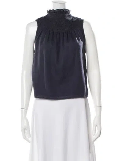 Pre-owned Warm Mock Neck Sleeveless Top In Blue