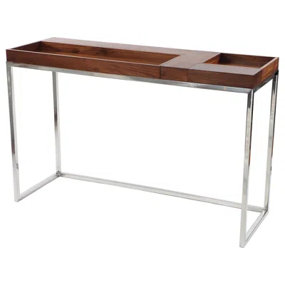 Pre-owned Warm Modern Console Table With 5 Reversible Walnut Trays And Polished Stainless Frame In Brown