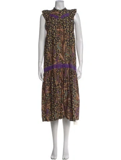 Pre-owned Warm Paisley Print Midi Length Dress