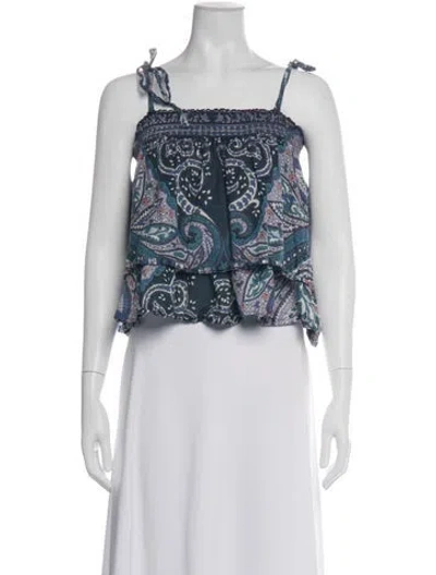 Pre-owned Warm Paisley Print Square Neckline Top In Neutral
