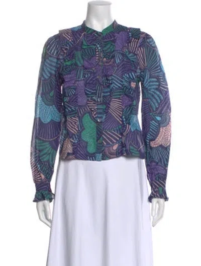 Pre-owned Warm Patterned Long Sleeve Blouse In Purple