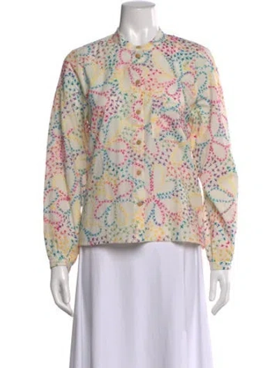 Pre-owned Warm Patterned Long Sleeve Button-up Top In Neutral